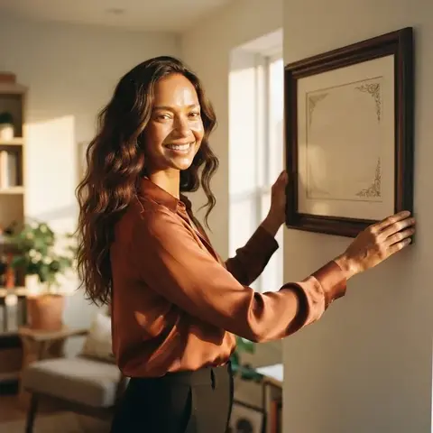 Hanging a diploma on the wall